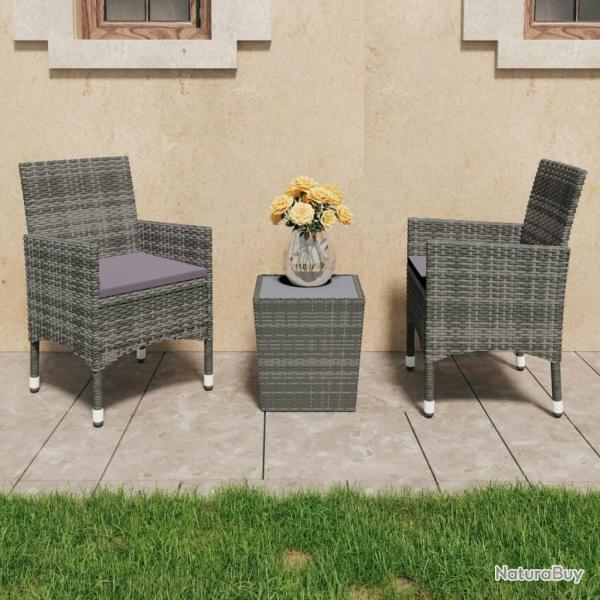 bistro 3 pcs Rsine tresse et verre tremp Gris alsavelo