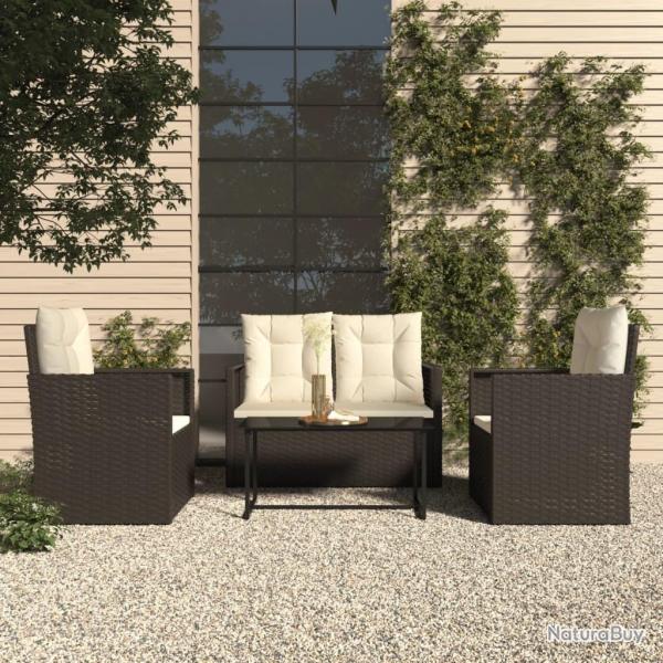 Mobilier d'extrieur 4 pcs avec coussins Rsine tresse Noir alsavelo