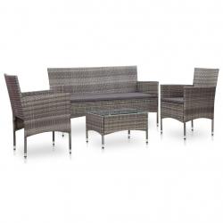 Salon de jardin 4 pcs avec coussins résine tressée gris alsavelo
