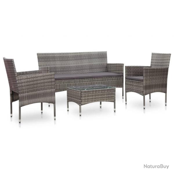 Salon de jardin 4 pcs avec coussins rsine tresse gris alsavelo