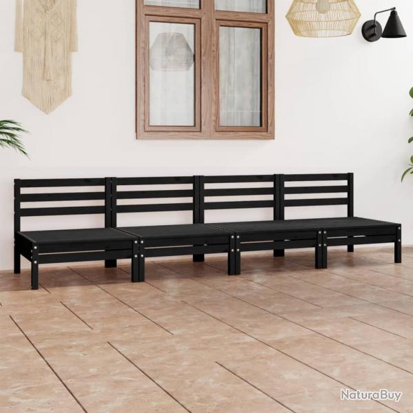 Salon de jardin 4 pcs Noir Bois de pin massif alsavelo