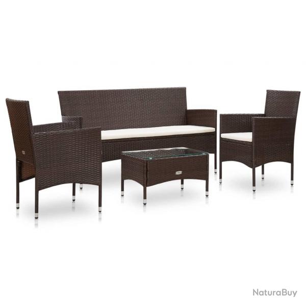 Salon de jardin 4 pcs avec coussins Rsine tresse Marron alsavelo