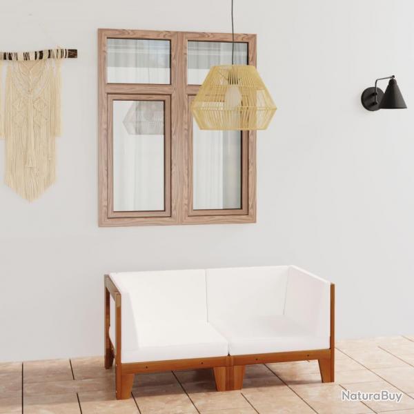 Canap 2 places avec coussins blanc crme Bois d'acacia massif alsavelo