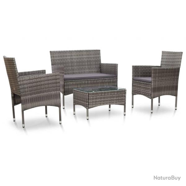 Salon de jardin 4 pcs avec coussins rsine tresse gris alsavelo