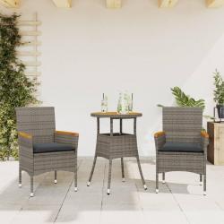 Ensemble à manger de jardin et coussins 3 pcs gris rotin acacia alsavelo