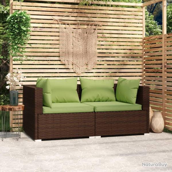 Canap 2 places avec coussins Marron Rsine tresse alsavelo