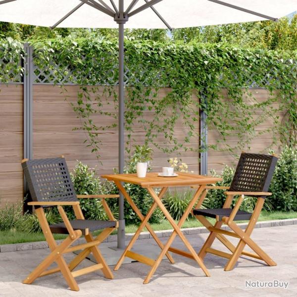 bistro 3 pcs noir rsine tresse et bois massif alsavelo