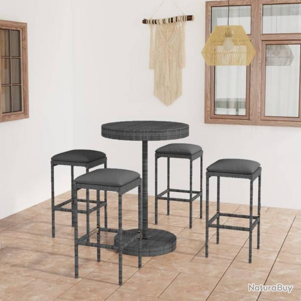 bar de jardin 5 pcs et coussins Rsine tresse Gris alsavelo