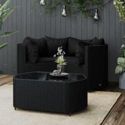 Salon de jardin 4 pcs avec coussins Noir Résine tressée alsavelo