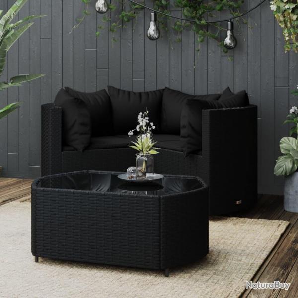 Salon de jardin 4 pcs avec coussins Noir Rsine tresse alsavelo
