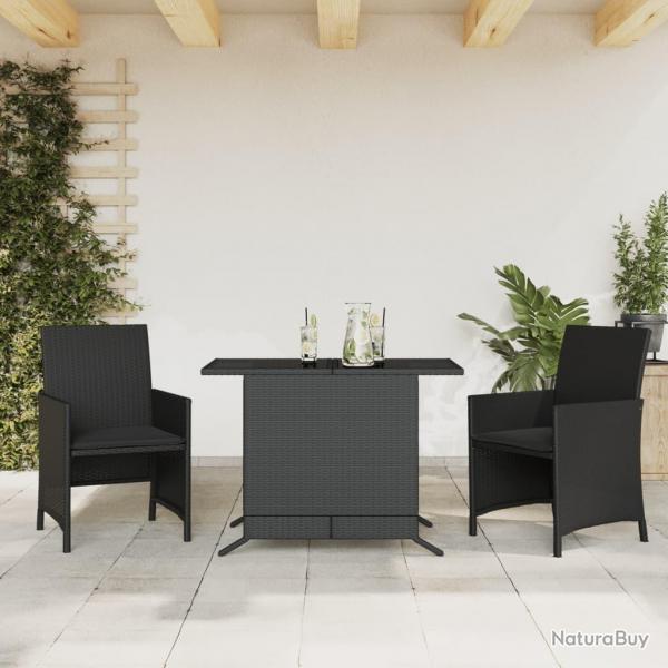bistro 3 pcs avec coussins noir rsine tresse alsavelo