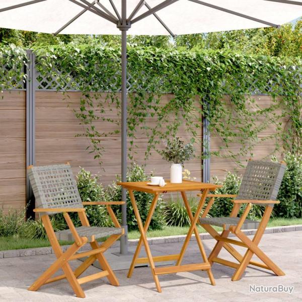 bistro 3 pcs gris rsine tresse et bois massif alsavelo