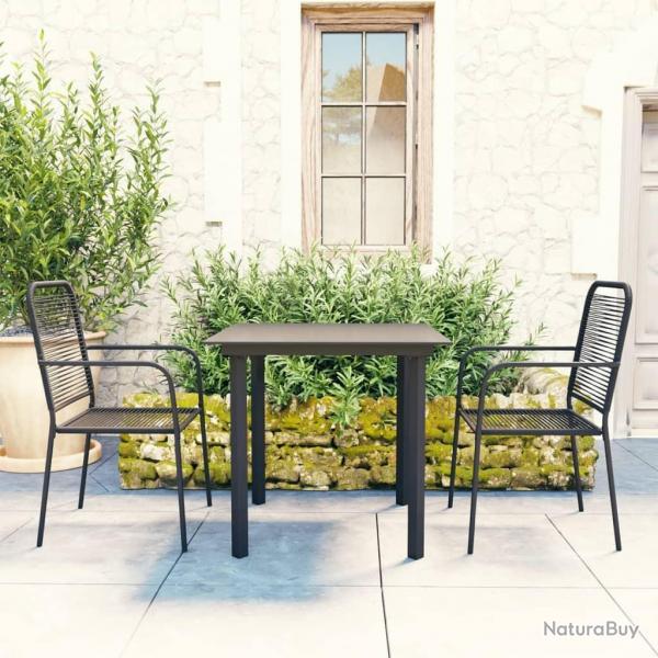 Ensemble  manger de jardin 3 pcs noir verre et acier alsavelo