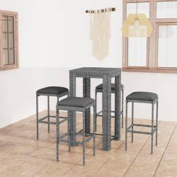 bar de jardin 5 pcs et coussins Résine tressée Gris alsavelo