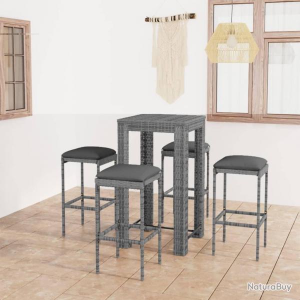 bar de jardin 5 pcs et coussins Rsine tresse Gris alsavelo