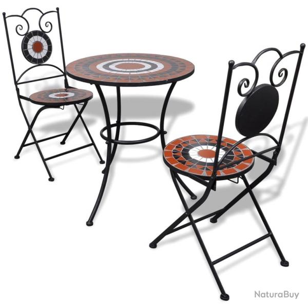 Mobilier de bistro 3 pcs Carreau cramique Terre cuite et blanc alsavelo