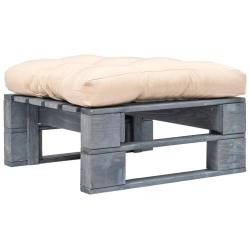 Repose-pied palette de jardin avec coussin en sable gris bois