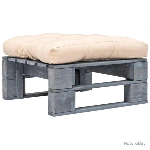 Repose-pied palette de jardin avec coussin en sable gris bois alsavelo