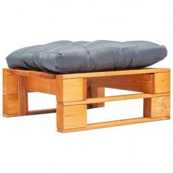 Repose-pied palette de jardin et coussin gris marron miel bois alsavelo
