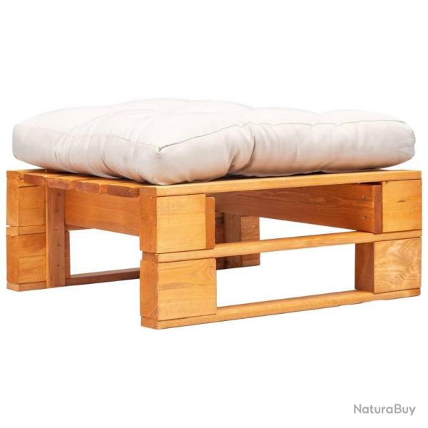 Repose-pied palette de jardin et coussin sable Marron miel Bois alsavelo