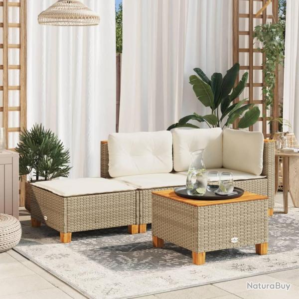 Tabouret de jardin et coussin beige 63,5x56x32cm rsine tresse alsavelo