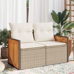Canapé de jardin avec coussins 2 places beige résine tressée alsavelo