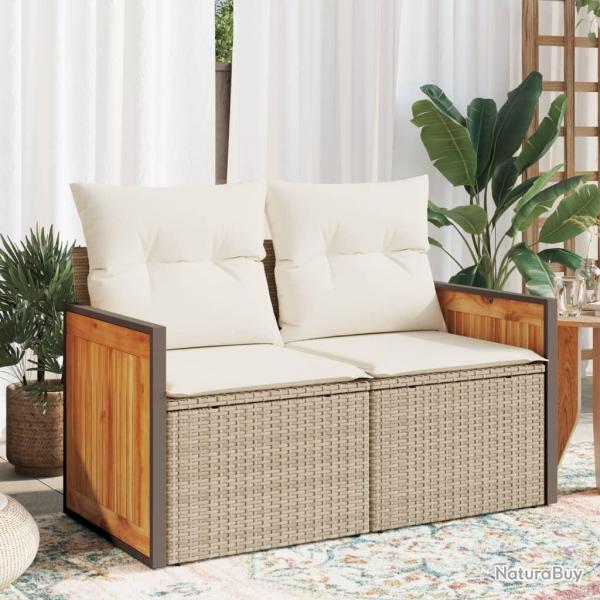 Canap de jardin avec coussins 2 places beige rsine tresse alsavelo