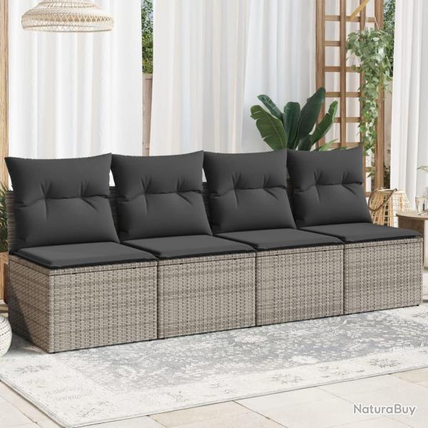 Canap de jardin 4 places avec coussins gris rsine tresse alsavelo