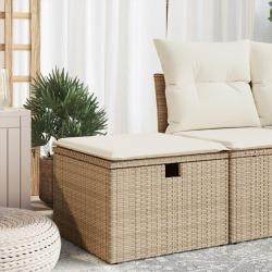 Tabouret de jardin avec coussin beige 55x55x37cm résine tressée alsavelo