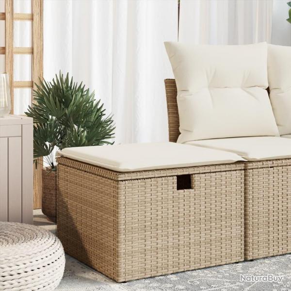 Tabouret de jardin avec coussin beige 55x55x37cm rsine tresse alsavelo