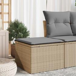 Tabouret de jardin avec coussin beige 55x55x37cm résine tressée alsavelo