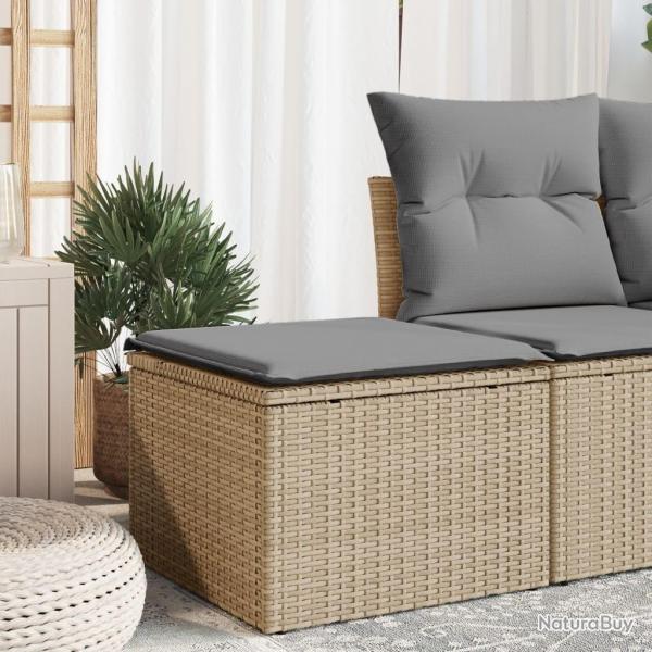 Tabouret de jardin avec coussin beige 55x55x37cm rsine tresse alsavelo