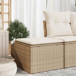 Tabouret de jardin avec coussin beige 55x55x37cm résine tressée alsavelo