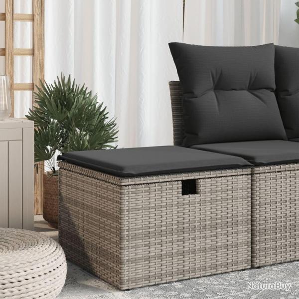 Tabouret de jardin avec coussin gris 55x55x37 cm rsine tresse alsavelo