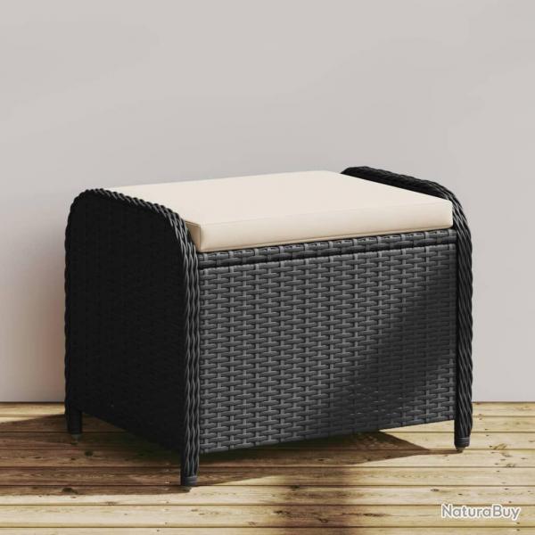 Tabouret de jardin avec coussin noir 58x46x46 cm rsine tresse alsavelo