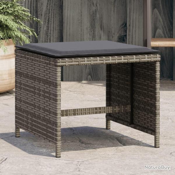 Tabourets de jardin et coussins lot de 4 gris 41x41x36 cm rotin alsavelo