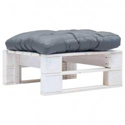 Repose-pied palette de jardin avec coussin gris Blanc Bois alsavelo