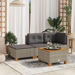 Tabouret de jardin et coussin gris 63,5x56x32 cm résine tressée alsavelo