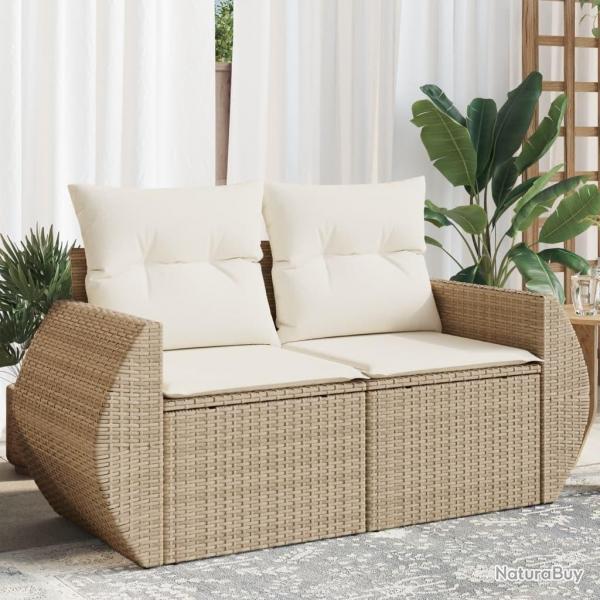 Canap de jardin avec coussins 2 places beige rsine tresse alsavelo