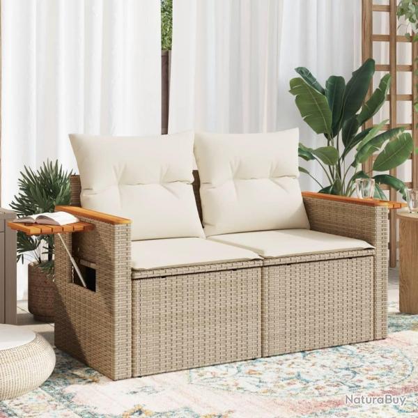 Canap de jardin avec coussins 2 places beige rsine tresse alsavelo