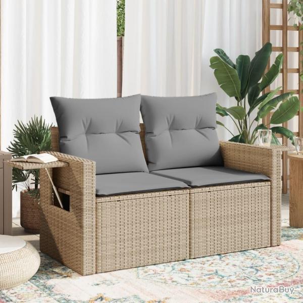 Canap de jardin avec coussins 2 places beige rsine tresse alsavelo