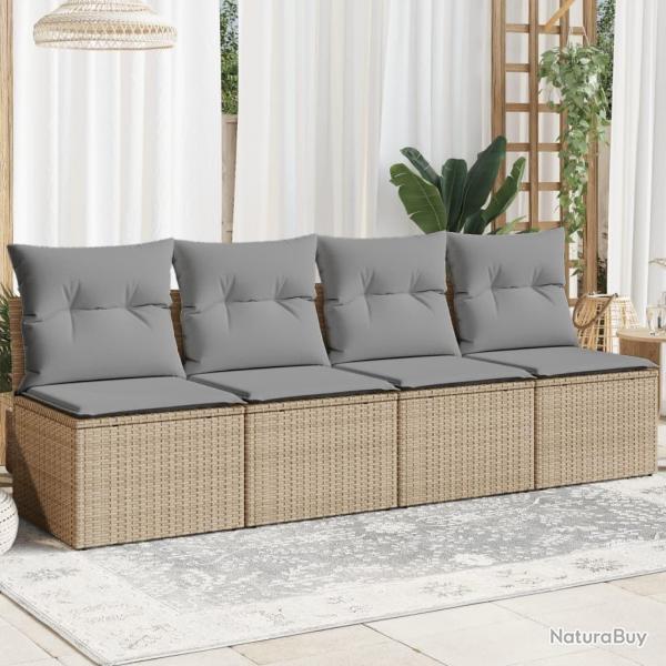Canap de jardin avec coussins 4 places beige rsine tresse alsavelo