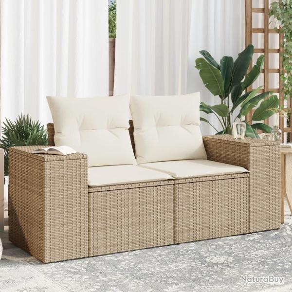 Canap de jardin avec coussins 2 places beige rsine tresse alsavelo