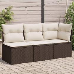 Canapé de jardin avec coussins 3 places brun résine tressée alsavelo