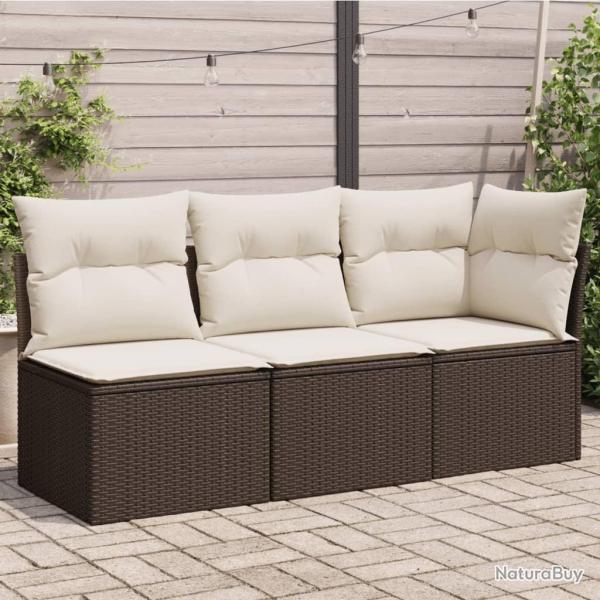 Canap de jardin avec coussins 3 places brun rsine tresse alsavelo