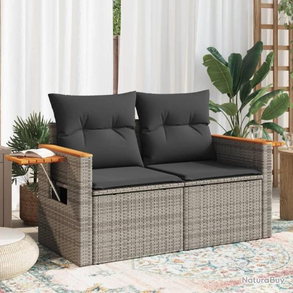 Canap de jardin 2 places avec coussins gris rsine tresse alsavelo