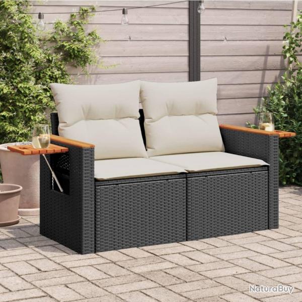 Canap de jardin avec coussins 2 places noir rsine tresse alsavelo