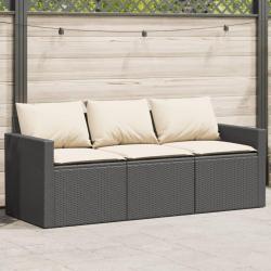 Canapé de jardin avec coussins 3 places noir résine tressée alsavelo