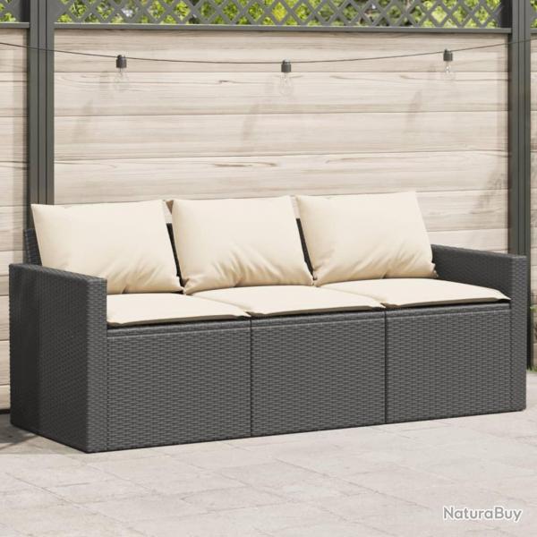 Canap de jardin avec coussins 3 places noir rsine tresse alsavelo