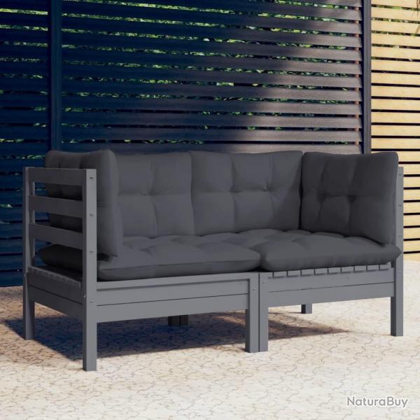 Canap 2 places de jardin avec coussins anthracite Bois de pin alsavelo